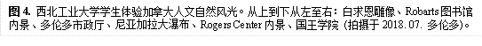 图4. 德赢ac米兰官方合作vwin学生体验加拿大人文自然风光。从上到下从左至右:白求恩雕像、Robarts图书馆内景、多伦多市政厅、尼亚加拉大瀑布、Rogers Center内景、国王学院 (拍摄于2018. 07. 多伦多)。